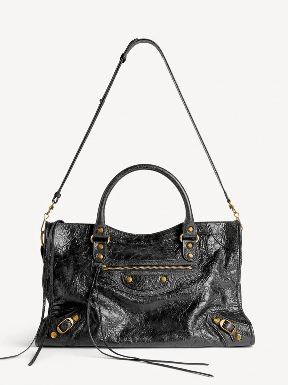 Balenciaga Black Distressed Leather Satchel with Top Handles